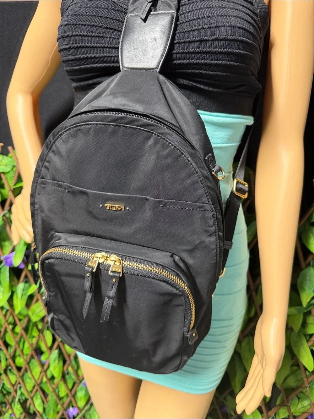 Tumi Black Nylon Backpack with Gold Hardware